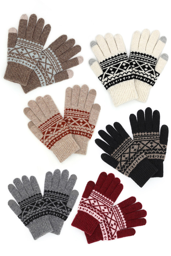 Mens Knit Fairisle/ Aztec Gloves 