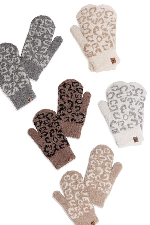 LEOPARD PATTERN PRINT MITTENS-JG871