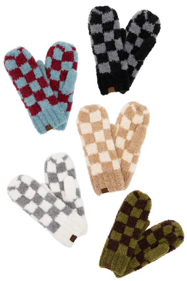 C.C CHECKERED PATTERN BOUCLE MITTENS-MT-4011