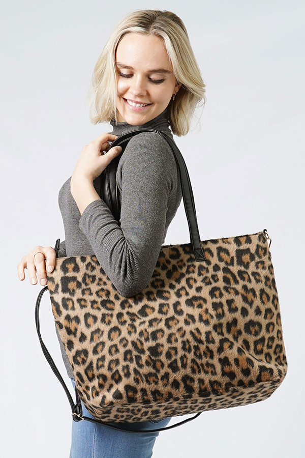 LEOPARD WEEKEND TOTE BAG WITH POUCH-EBB10330