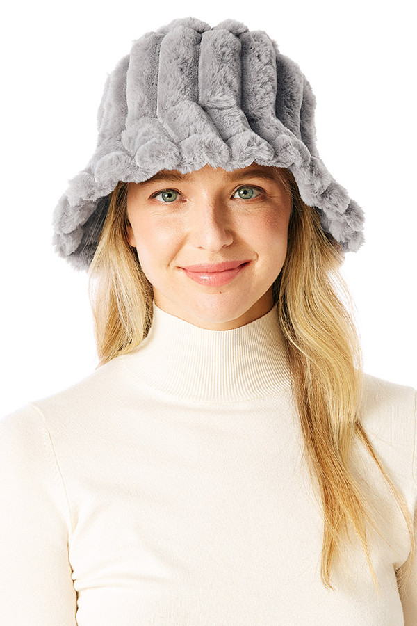 SOLID SOFT FAUX FUR BUCKET HAT-LOH205