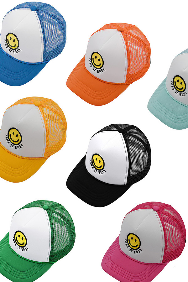 C.C TAKE IT EASY Smiley Face Trucker Cap-TCB-01