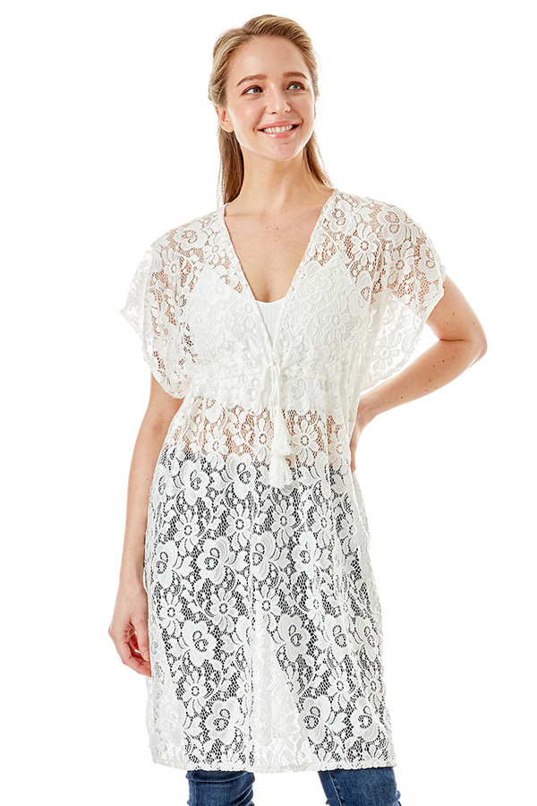 Floral Crochet Lace Cover Up-LOF1273 Floral Crochet Lace Cover Up-LOF1273