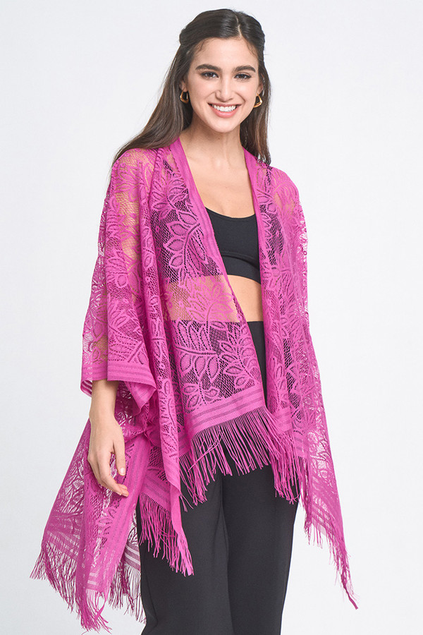 Leaf Lace Fringe Kimono-WLK310023
