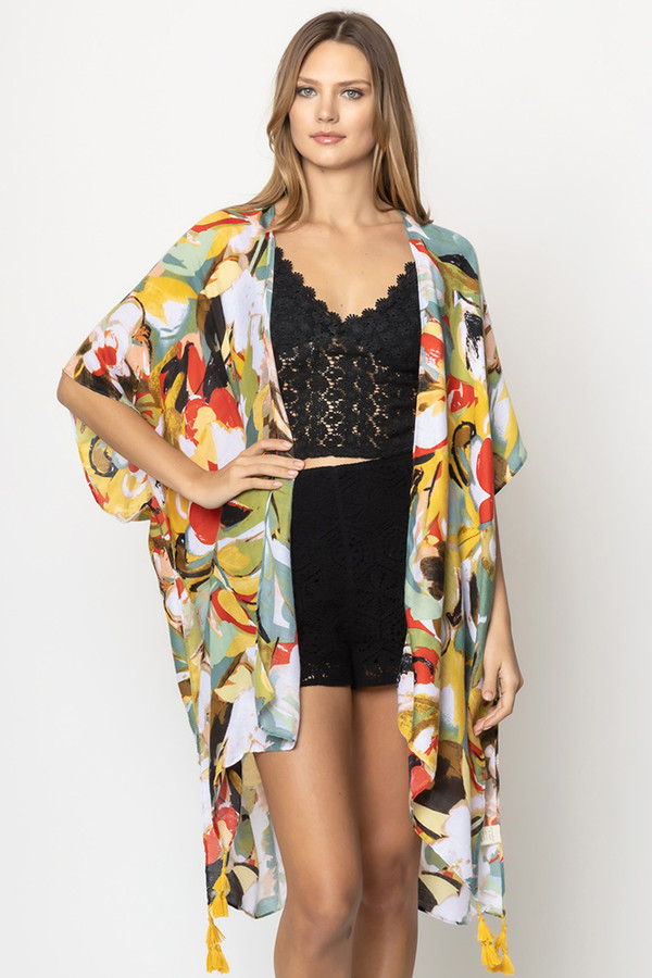 Abstract Print Tassel Kimono Abstract Print Tassel Kimono