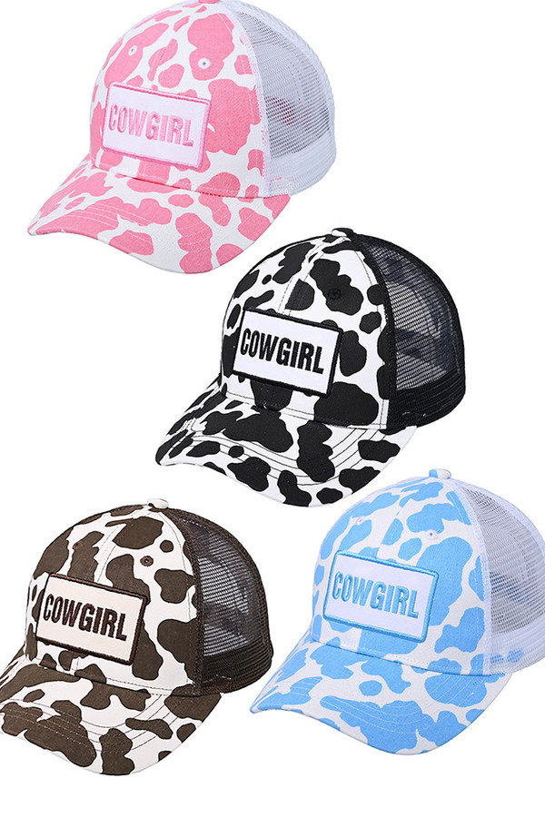 C.C Cowgirl in Cow Pattern Baseball Cap-BAB-8032