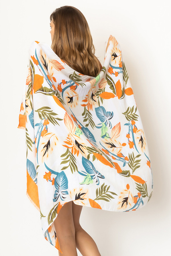 Palm Leaf Print Scarf-WLL310070