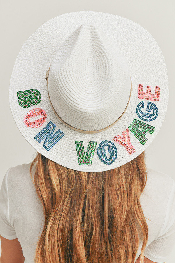 BON VOYAGE Sequin Letter Panama Hat-MH0118 BON VOYAGE Sequin Letter Panama Hat-MH0118