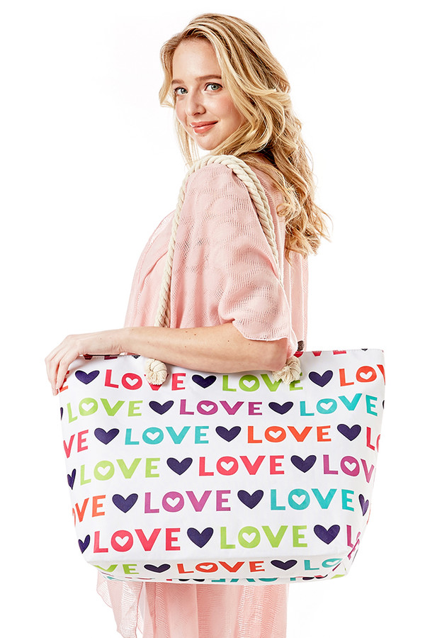 Love with Heart Print Tote Bag-LOA358