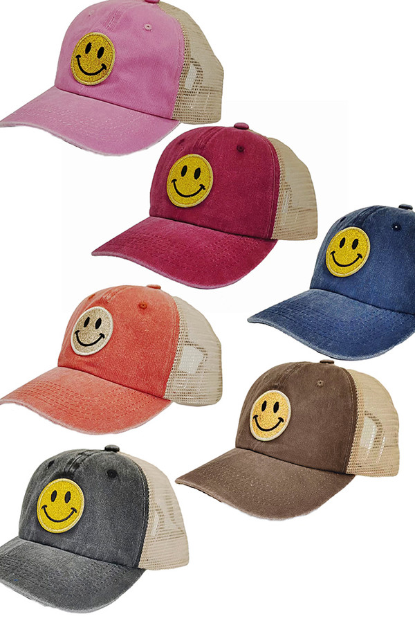 Smile Patch Mesh Back Baseball Cap-HA0085