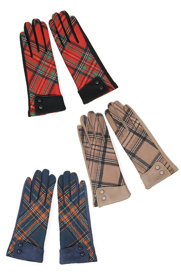 Classic Checkered with Button Accent Cuff Gloves-LOG195