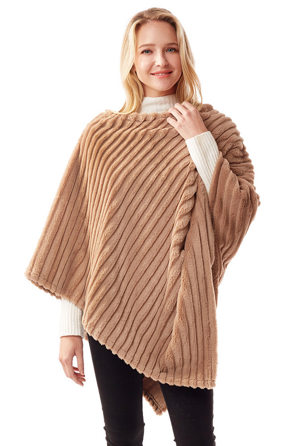 Vertical Faux Fur Poncho-LOF1218