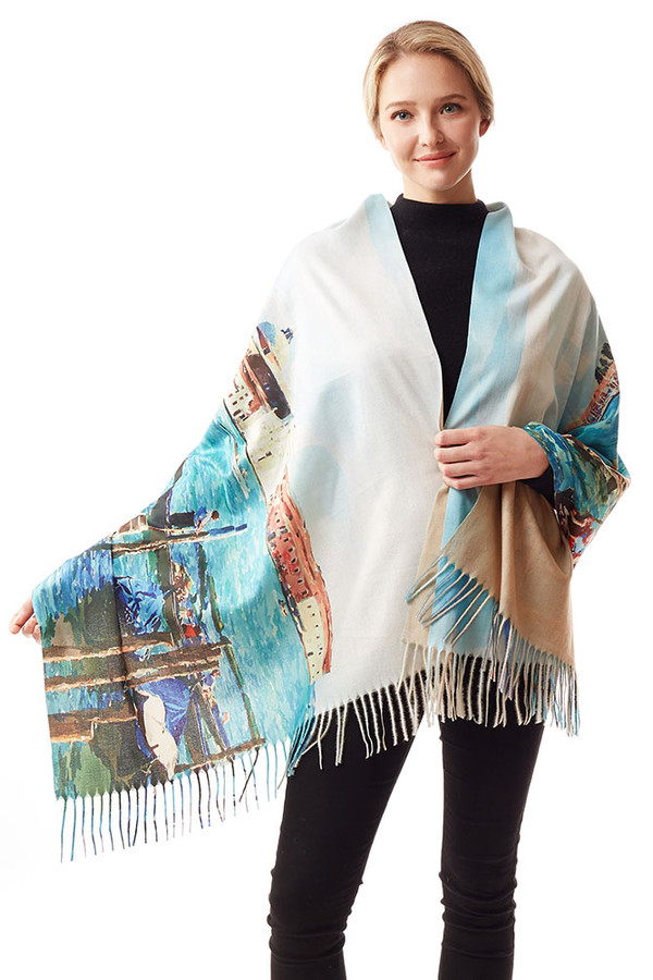 Watercolor Paint of Boat on the River Print Scarf-LOF1191