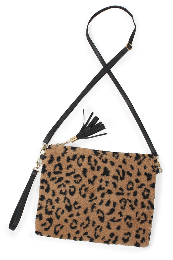 Leopard Fur Crossbody Clutch Bag-EBG10055TP-L