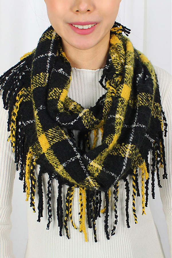 Plaid Infinity With Tassel Scarf-ESC10078