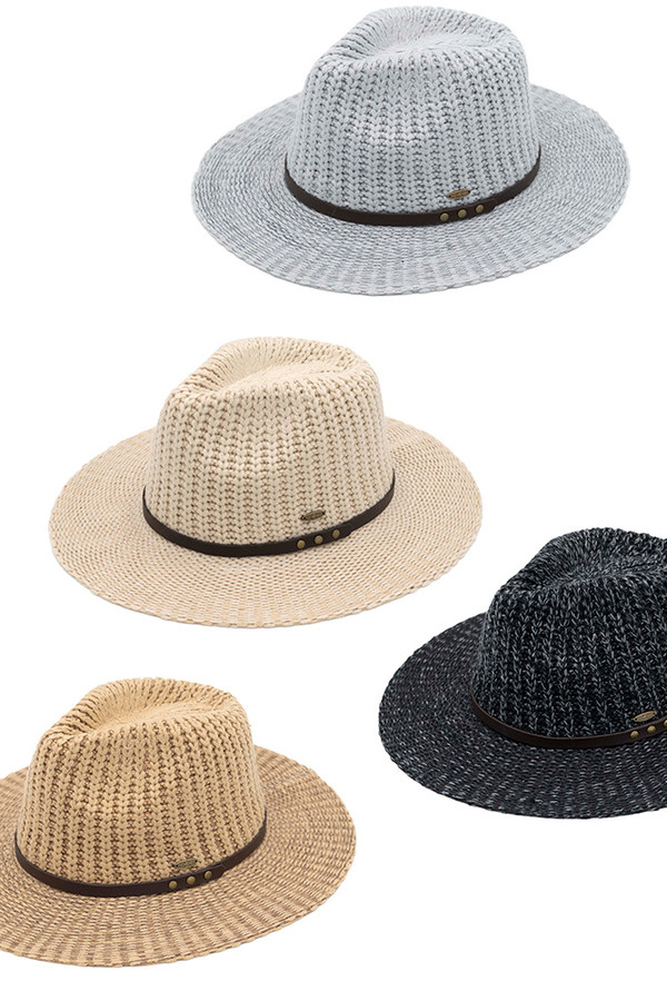 C.C Knitted Fedora Hat with Leather Trim Band-KP-016