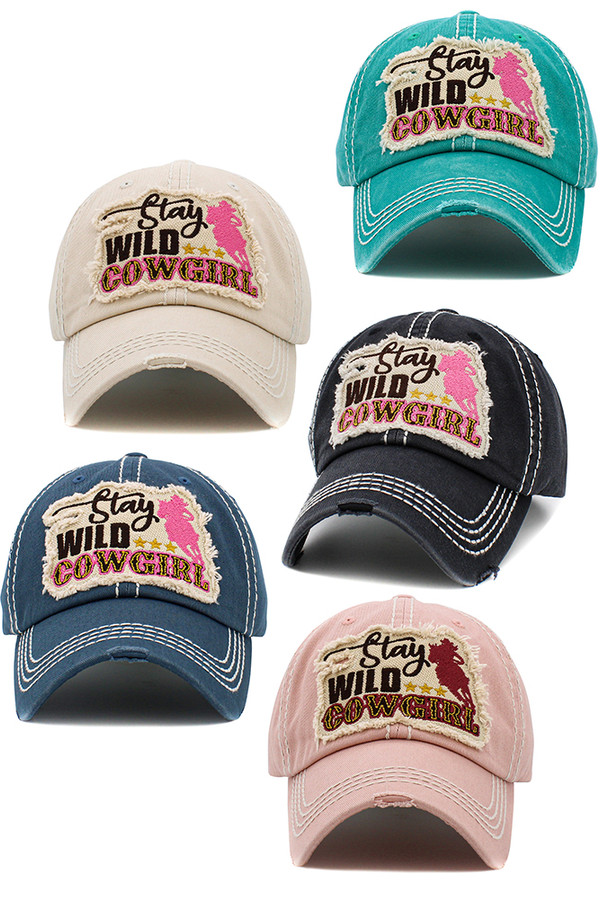 STAY WILD COWGIRL Washed Vintage Baseball Cap-KBV-1516