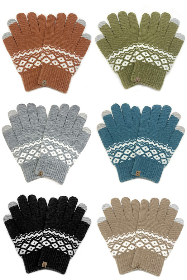 Geometric Knit Touch Gloves-BGT120182 (3pairs)