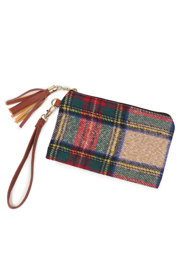 Tartan Plaid Pouch Bag with Wristlet-EABG9881BE-M