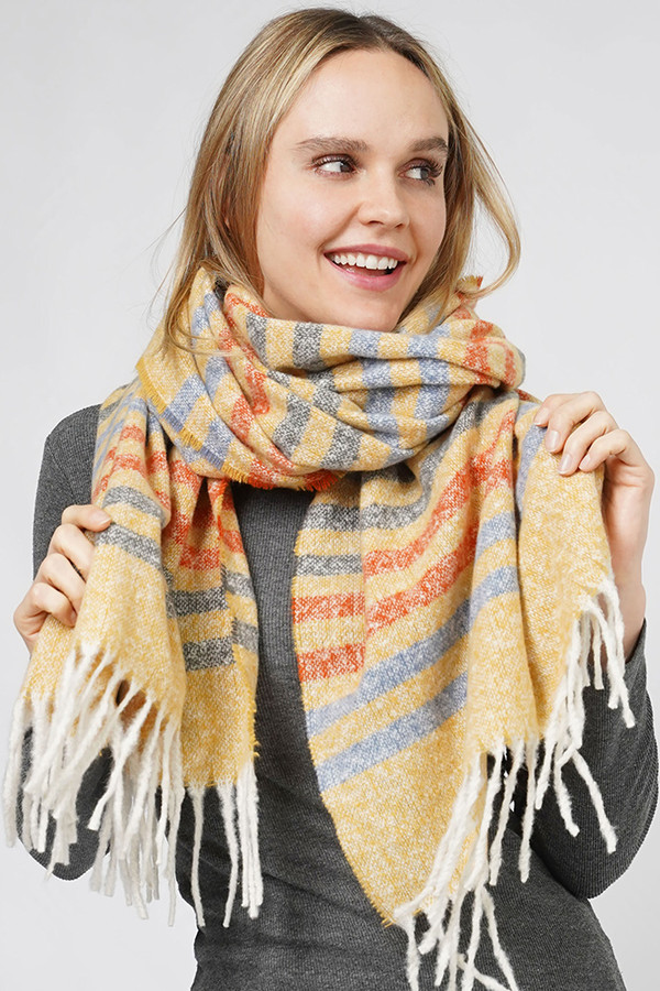 Multi Color Stripe Fringe Scarf-ESC10849 Multi Color Stripe Fringe Scarf-ESC10849