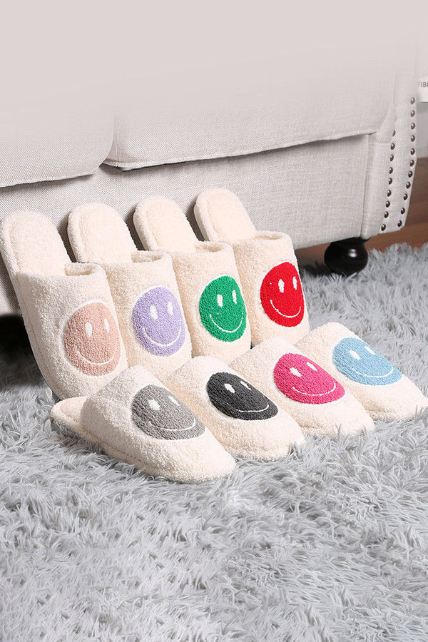 Comfy Happy Face Embroidered Fuzzy Slipper-JCL4207 (3 pairs)