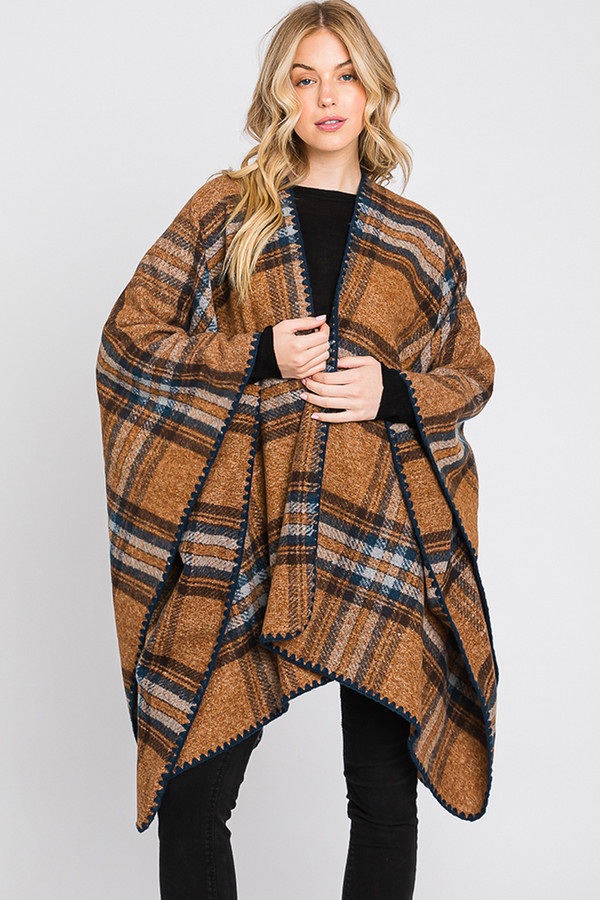 Plaid Pattern Ruana-MS0331 Plaid Pattern Ruana-MS0331