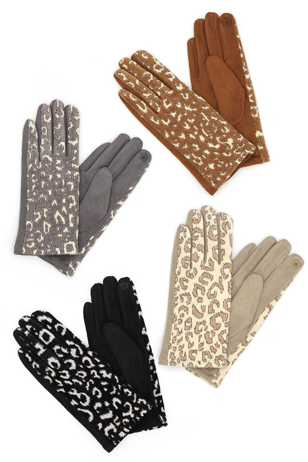 Lurex Leopard Pattern Gloves-MG0064