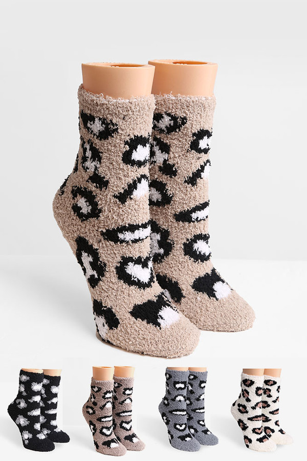 Leopard Print Soft Women Fuzzy Socks-JCS105 (6 pairs)