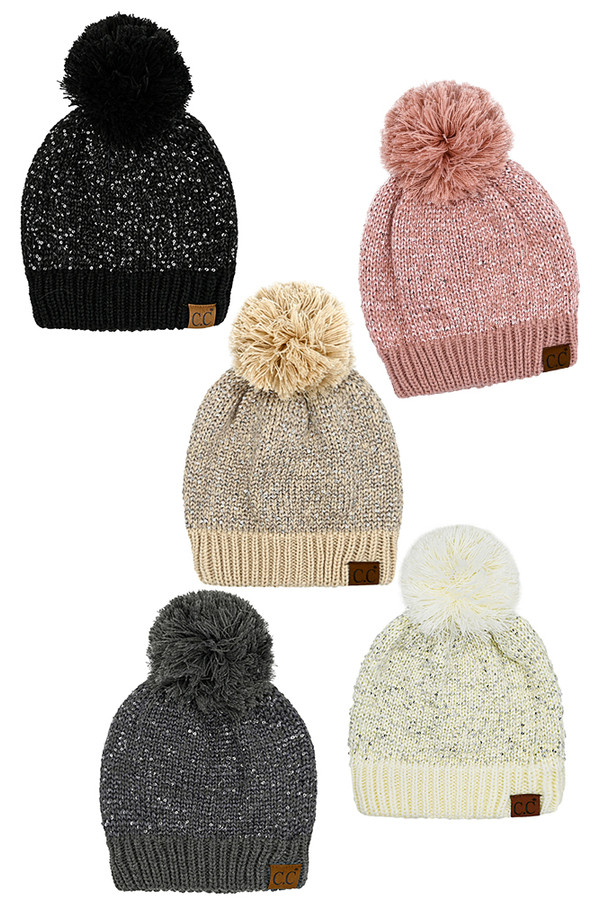 C.C Sequin Cuff Pom Beanie-HTE0034