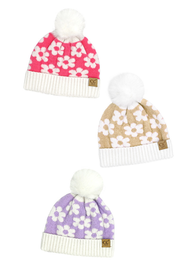 C.C Kids Daisy Pom Beanie-KD-HTE0063