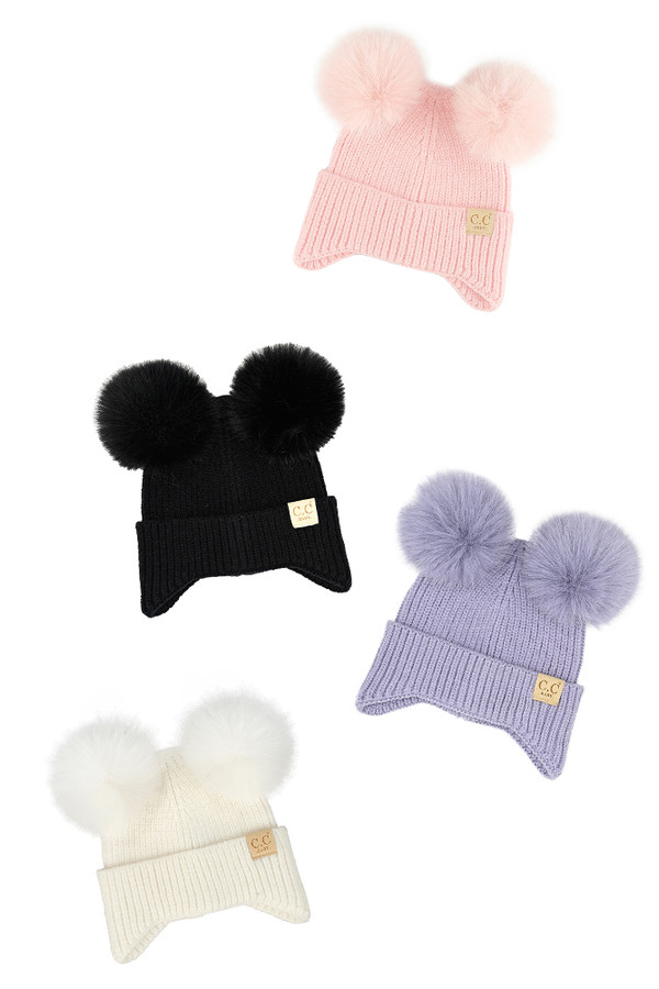 C.C Baby Ear Flap Pom Pom Beanie-BB-HTC0078