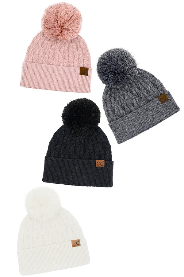 C.C Lurex Cable Pom Beanie-HTE0019 C.C Lurex Cable Pom Beanie-HTE0019