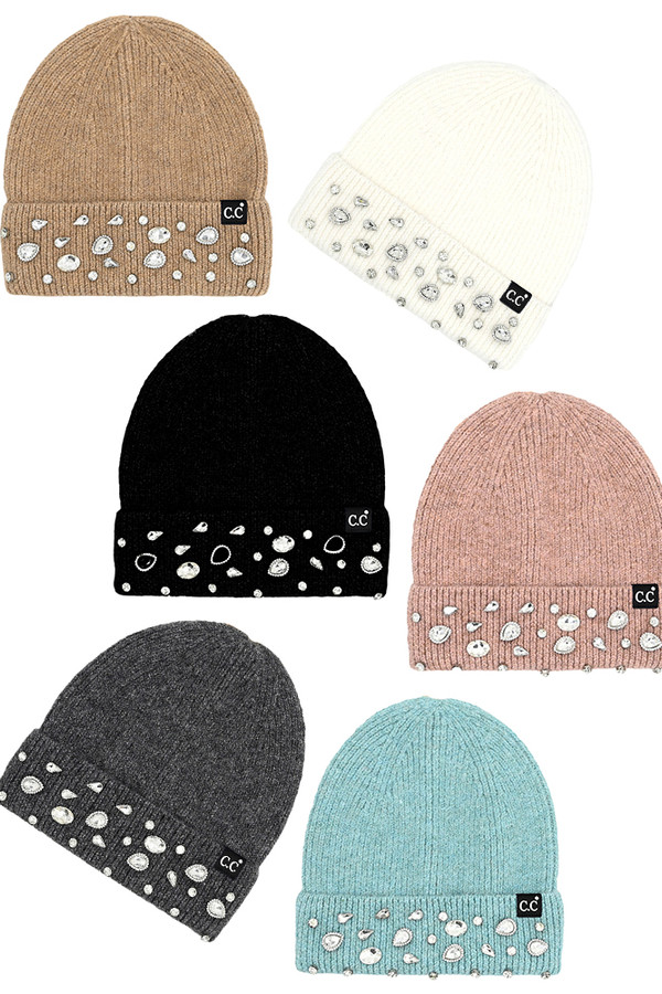 C.C Rhinestone Charm Beanie-HTE0011