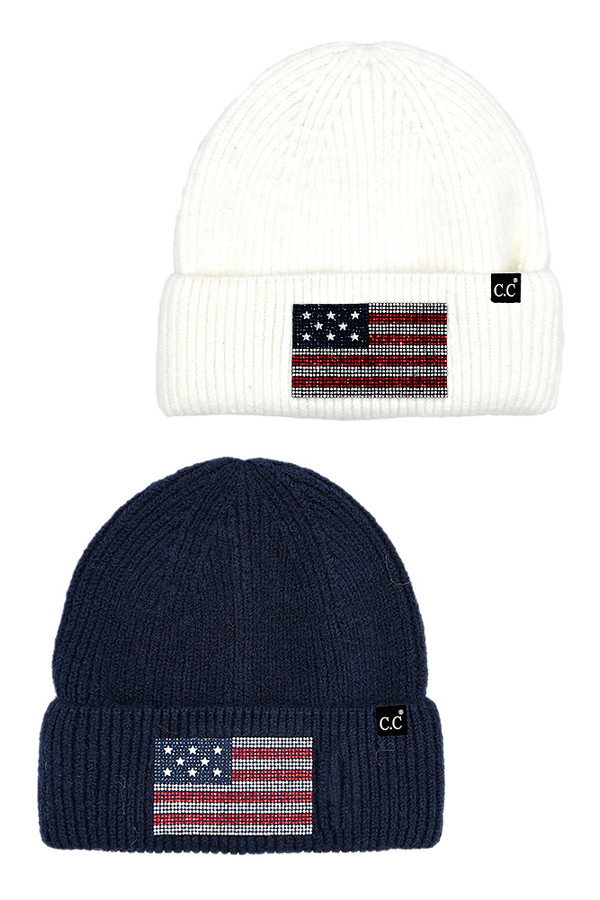 C.C American Flag Rhinestone Beanie-HTE0021