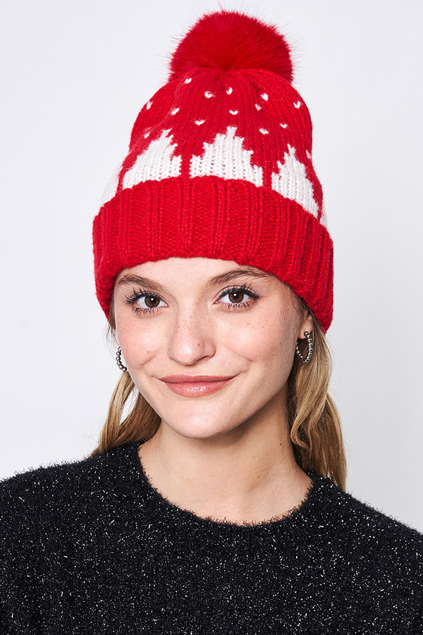 Holiday Snowing Mountain Pom Beanie-YCB320035