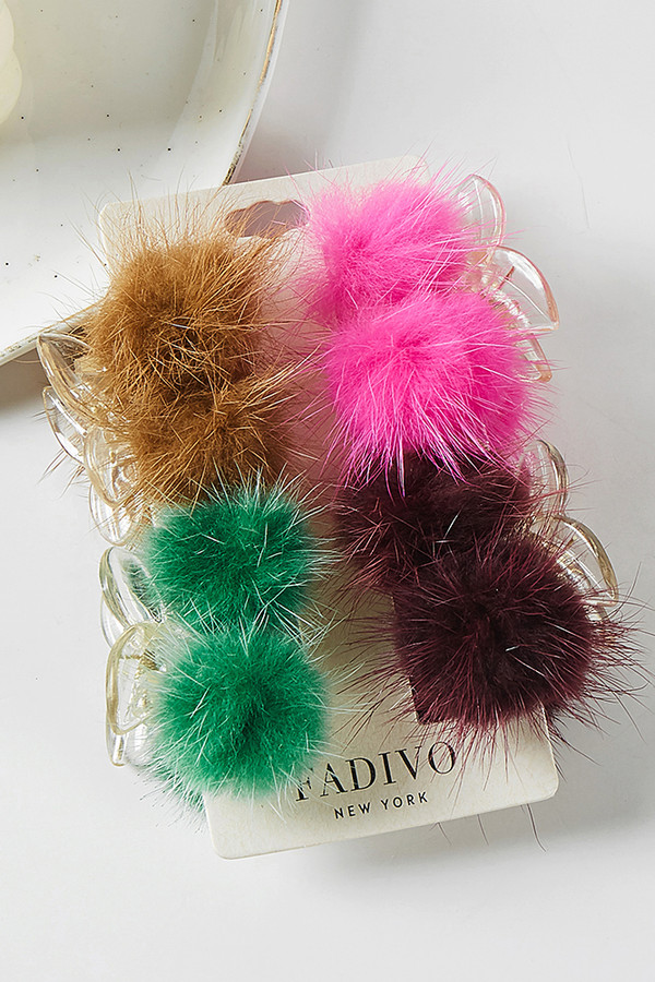 Multi Color Pom Mini Hair Claw-CHW515