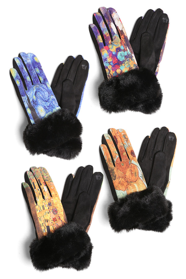 Painting Faux Fur Cuffs Gloves-JG901 (12pairs)