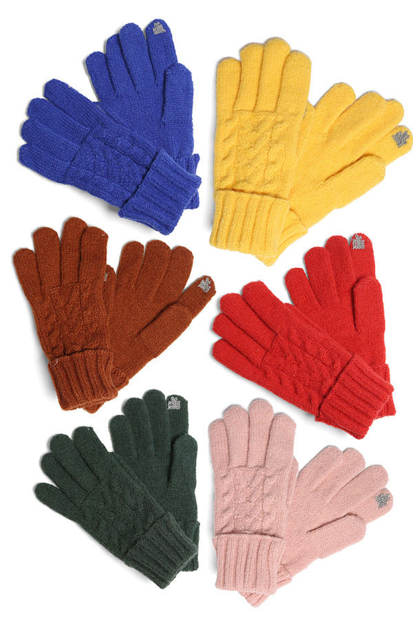 Solid Cable Knit Gloves with Flip Cuff-JG908B (12 pairs)