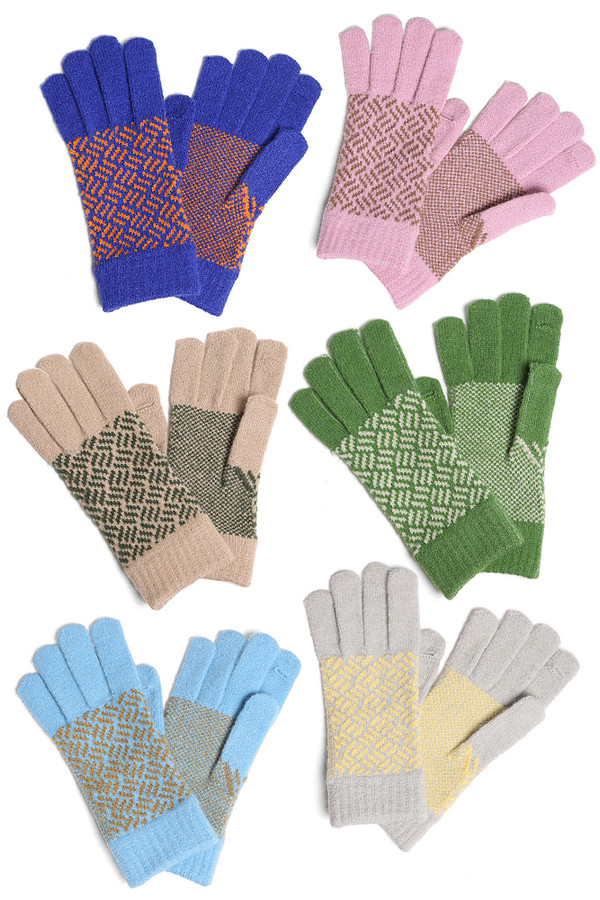 Geometric Pattern Knit Gloves-JG910 (12 pairs)