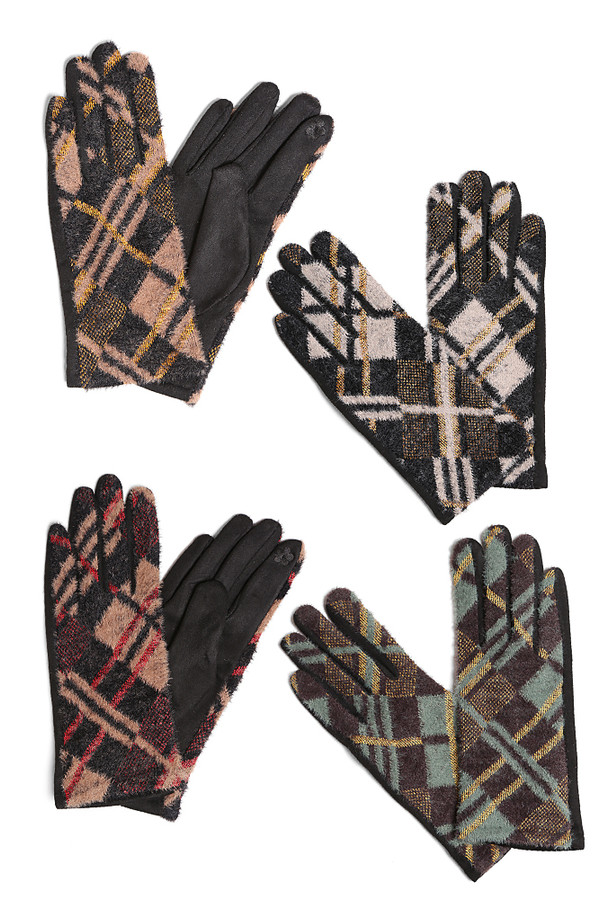 Lurex Plaid Gloves-JG914 (12 pairs)