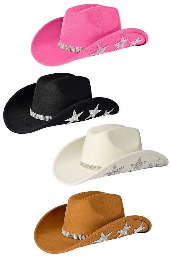 C.C Star Rhinestone Vegan Felt Cowboy Hat-VCC0078