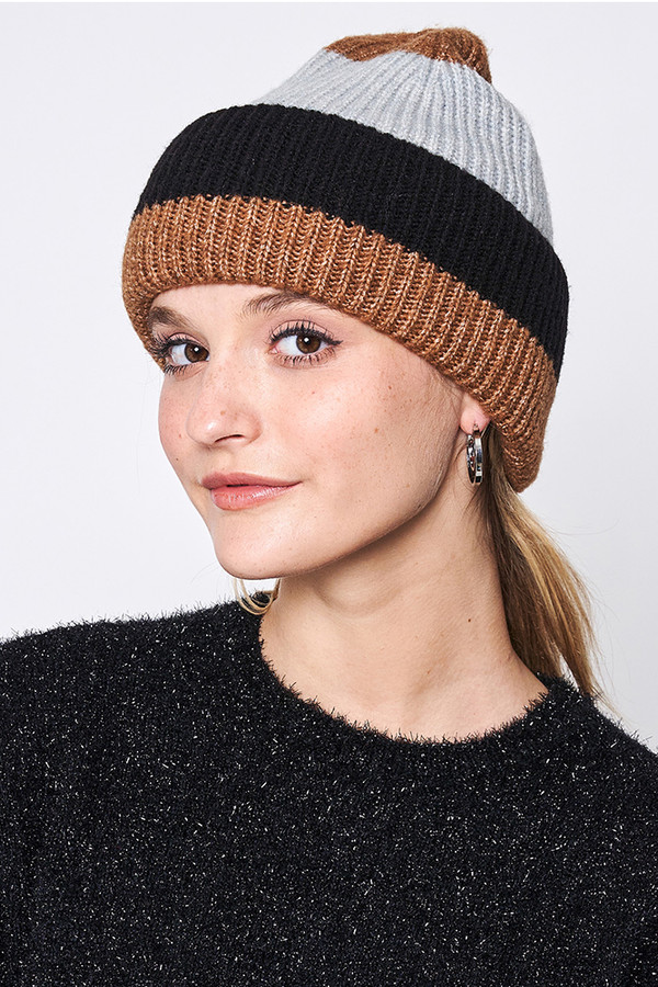 Stripe Color Block Ribbed Beanie-HCB320039