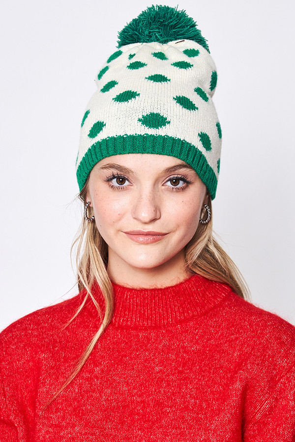 Polka Dot Pom Beanie-WCB320103