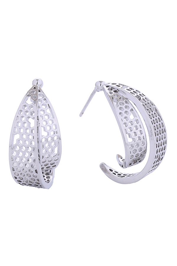 14K Honeycomb Hoop Post Earrings-SJE310638