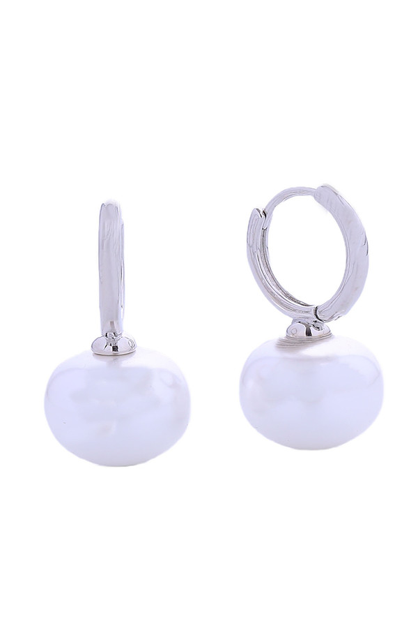 14K Dangling Pearl Huggie Earrings-SJE310572 14K Dangling Pearl Huggie Earrings-SJE310572