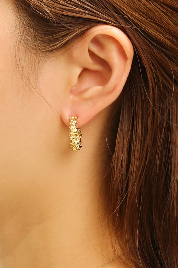 14K Crinkled Hoop Post Earrings-SJE310760
