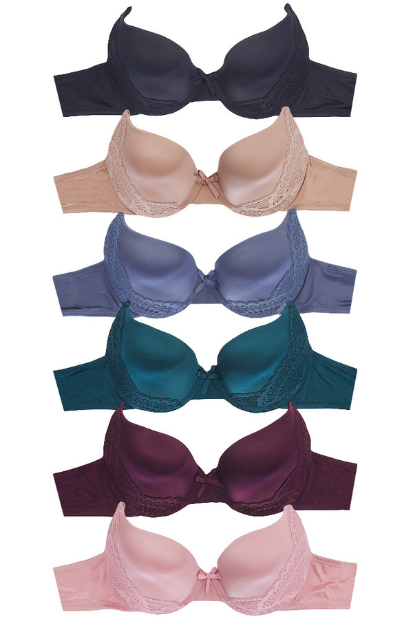 6pc Solid Color with Lace Trim Bra-68836 (6pc)