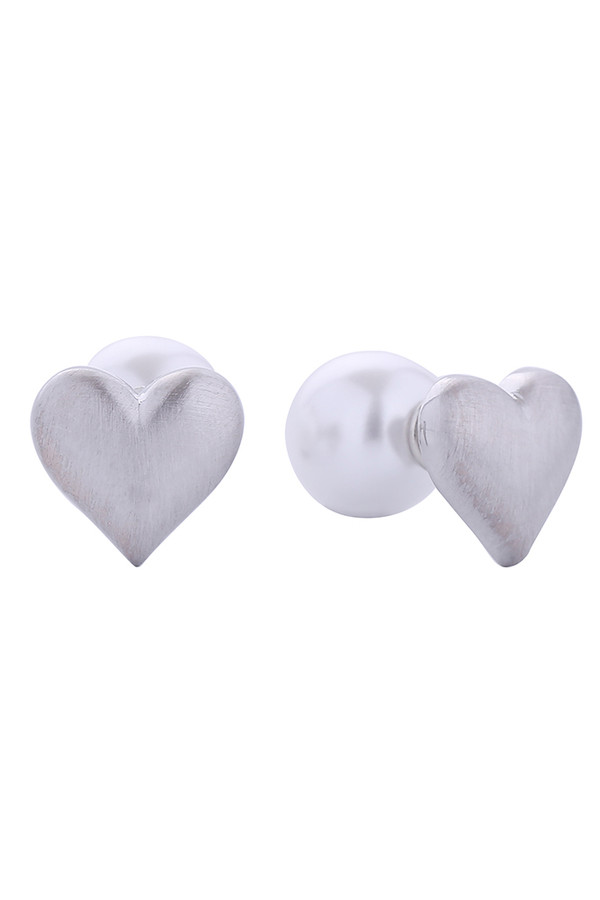 14K Matte Heart to Pearl Post Earrings-SJE310662