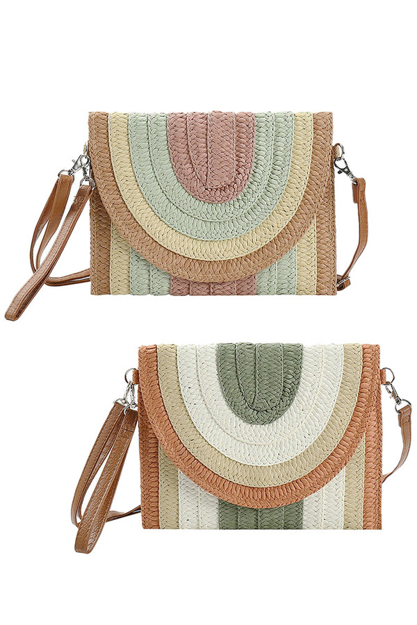 Multicolor Striped Straw Clutch Crossbody Bag