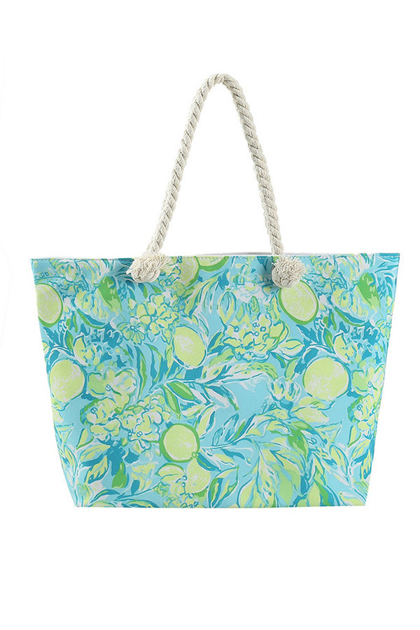 Hand Drawn Fruit Lime Print Beach Tote Bag